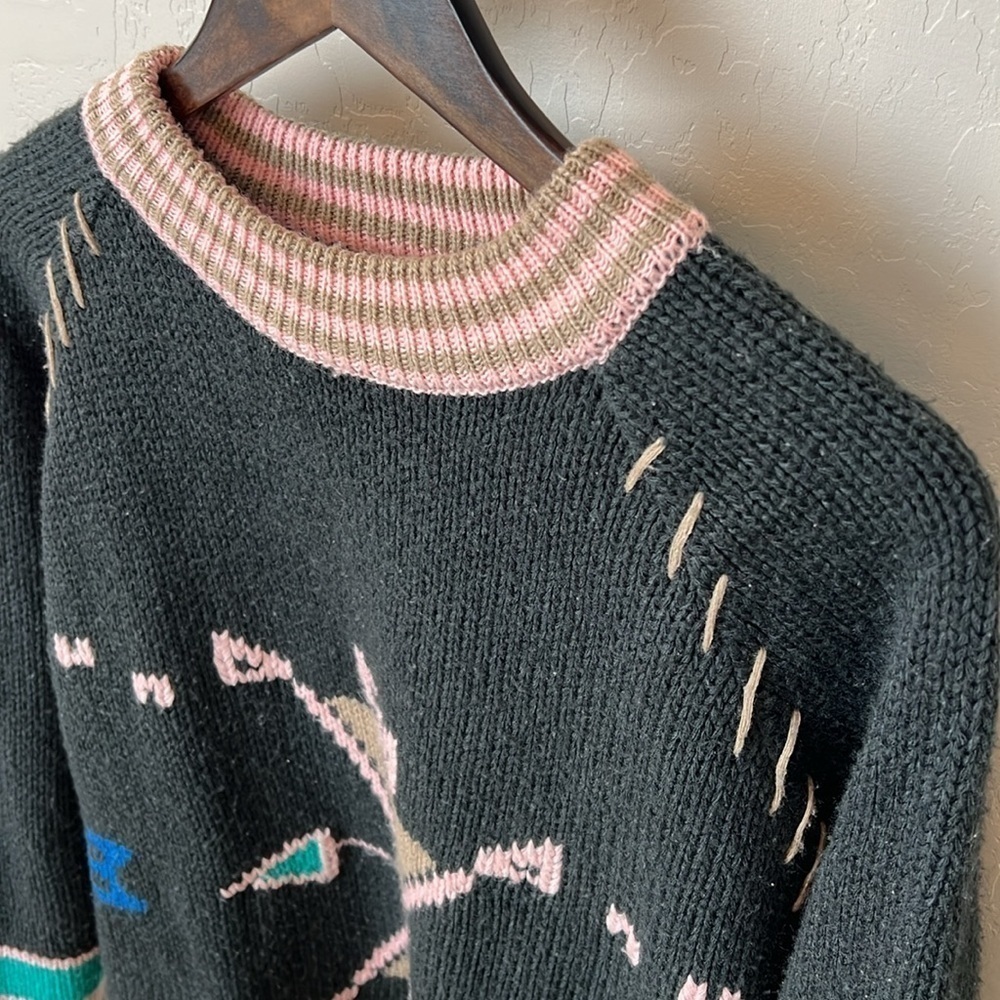 Camp Beverly Hills Canteen Vintage pullover sweater, geometric intarsia, size S - Picture 4 of 11
